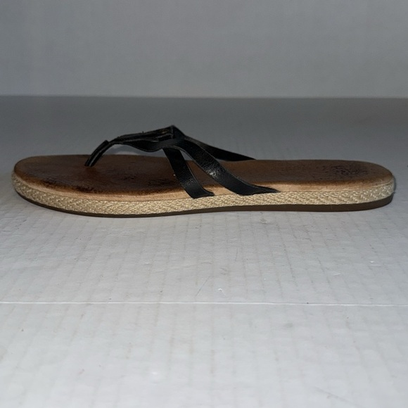 Ugg Black Leather Straps And Jute Flip Flop Sandals - Picture 3 of 12